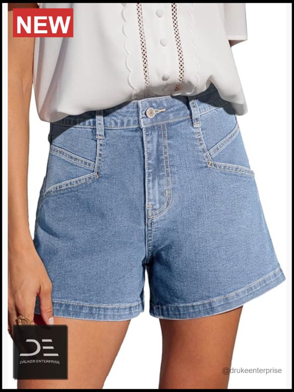 High Waisted Stretchy Denim Shorts with Pockets Summer